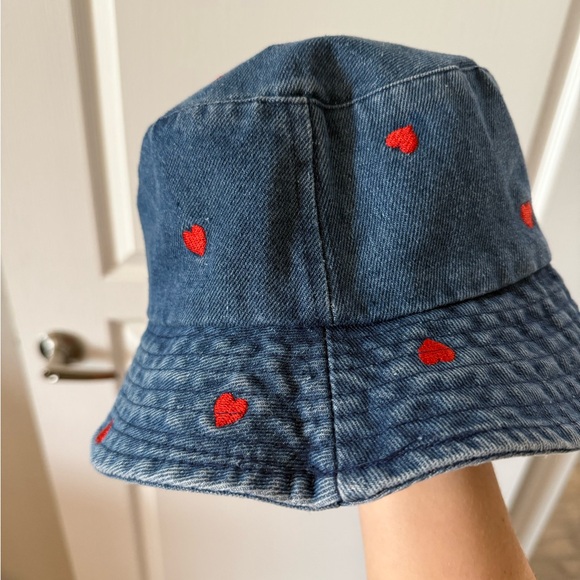 Anthropologie Denim Heart Embroidered Bucket Hat - Picture 4 of 6